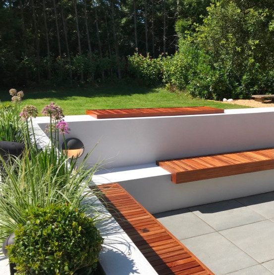 Bespoke outdoor garden seating designed and built by Haven Gardens.