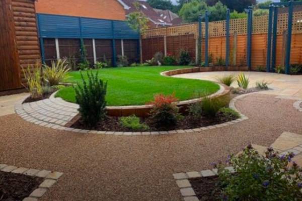 Bespoke brick pathway designed and built by Haven Gardens.